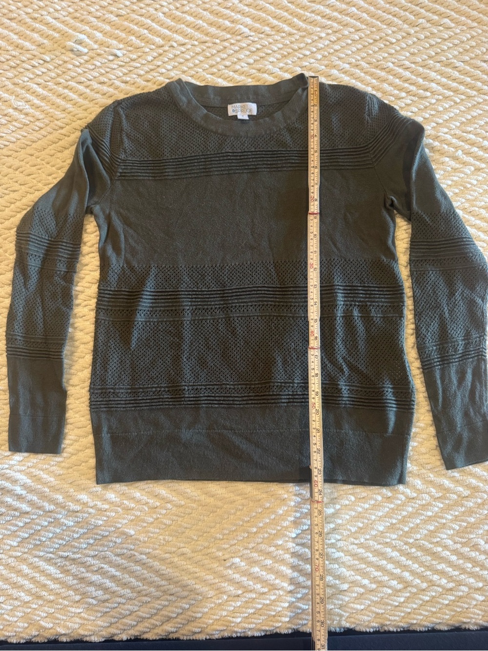 Market & Spruce Olive Green Textured Crewneck Sweater